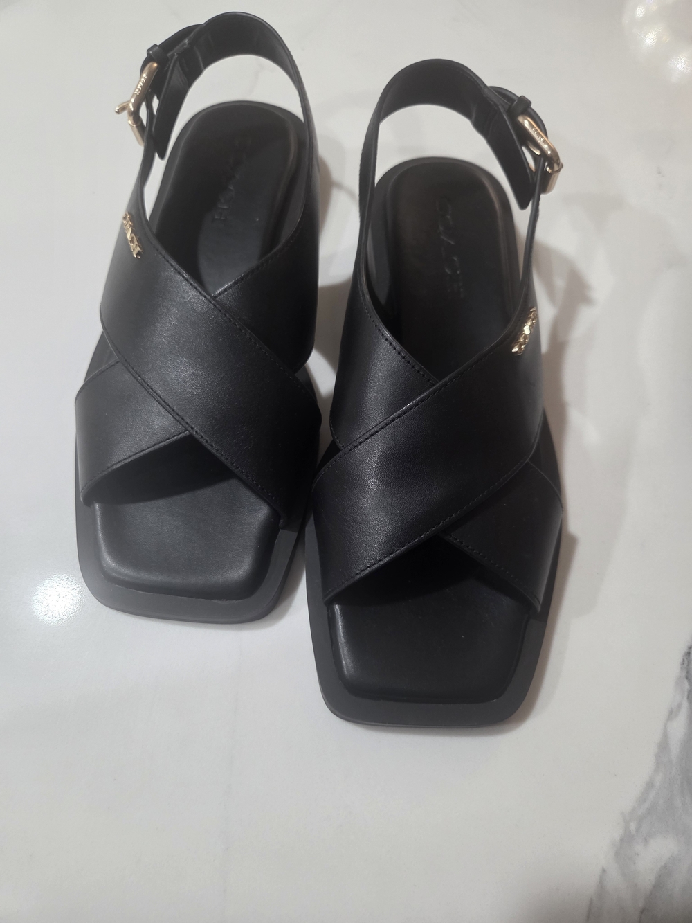 Coach Black Crisscross Slingback Sandals with Gold Accent
